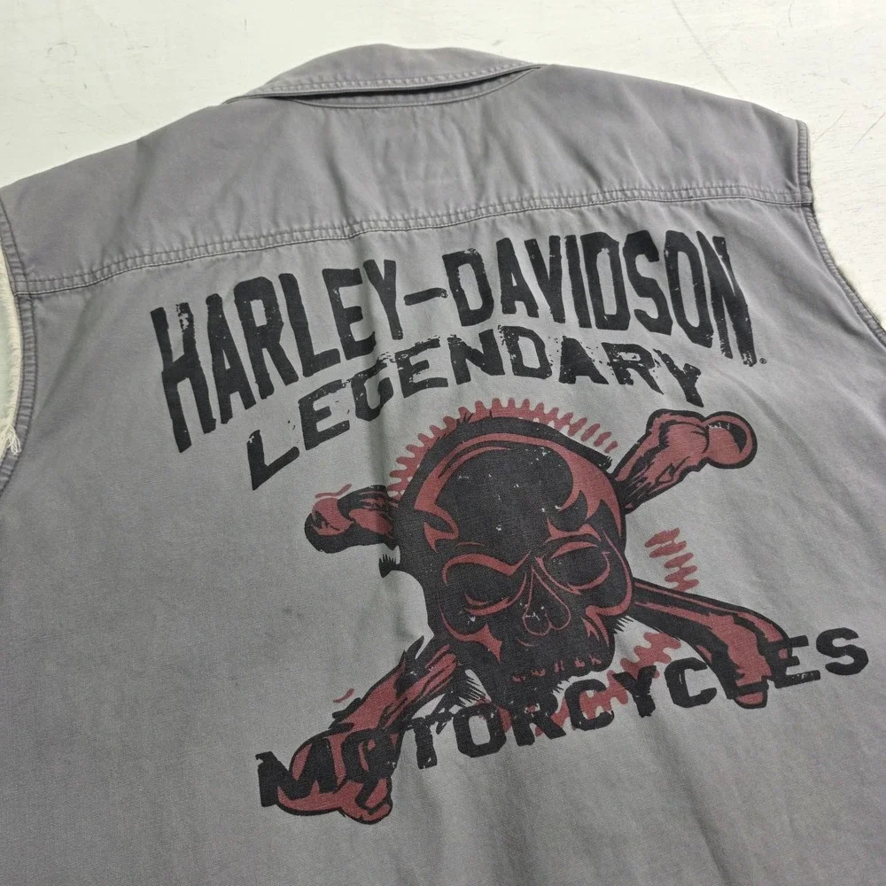 Harley Davidson Motorcycles Sleeveless Cut Off Vest Skull Crossbones Mens 2XL